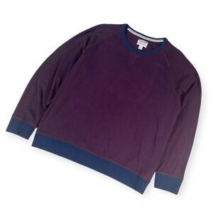 Lands End Mens Burgundy Blue Raglan Sleeve Crew Neck Sweatshirt XL
